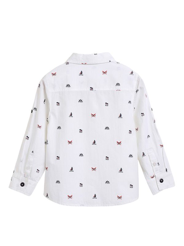 Boys White Printed Long Sleeve Woven Shirt image number 1